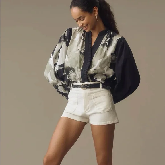 ✨NWT - Anthropologie Forever That Girl Printed Motif Ruffle Buttondown Blouse✨ - Picture 3 of 12
